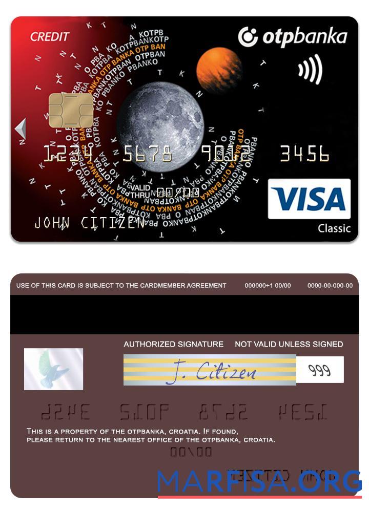 Downloadable Croatia OTP banka visa classic instalment card example